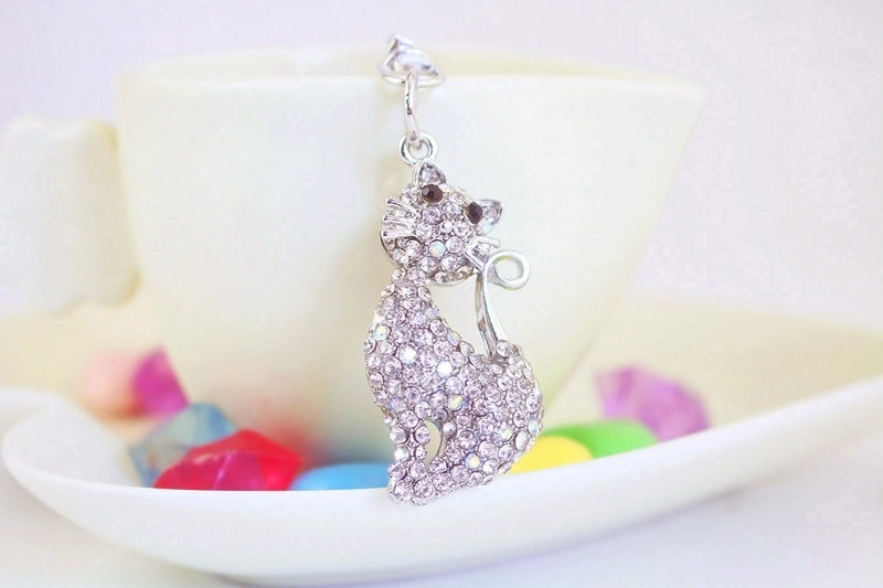Elegant Minimalist Cat Alloy Inlay Rhinestones Unisex Bag Pendant
