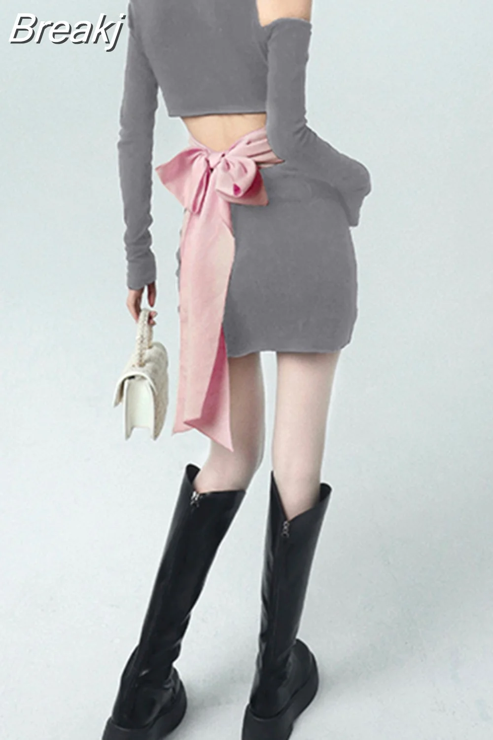 Breakj Knitted Y2k Mini Dress Woman Sexy Korean Style Sweater Dress Casual Pure Color Elegant Dress 2023 Spring Short Party