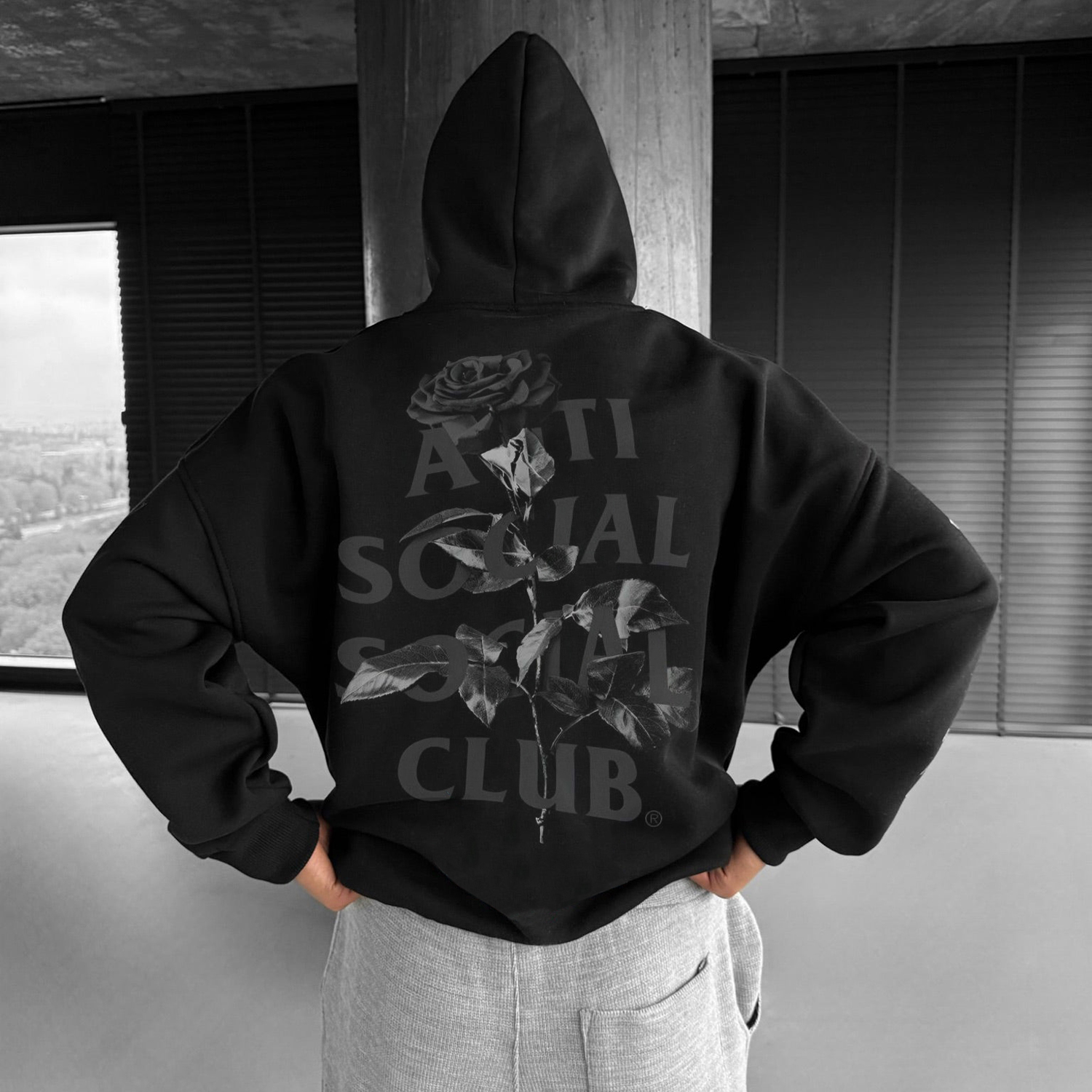 Men's Rose Letter Print Oversized Hoodie