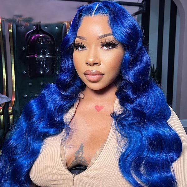 Junoda Blue Color Body Wave 4x4 13x4 Lace Front Wigs Pre Plucked Natural Hairline