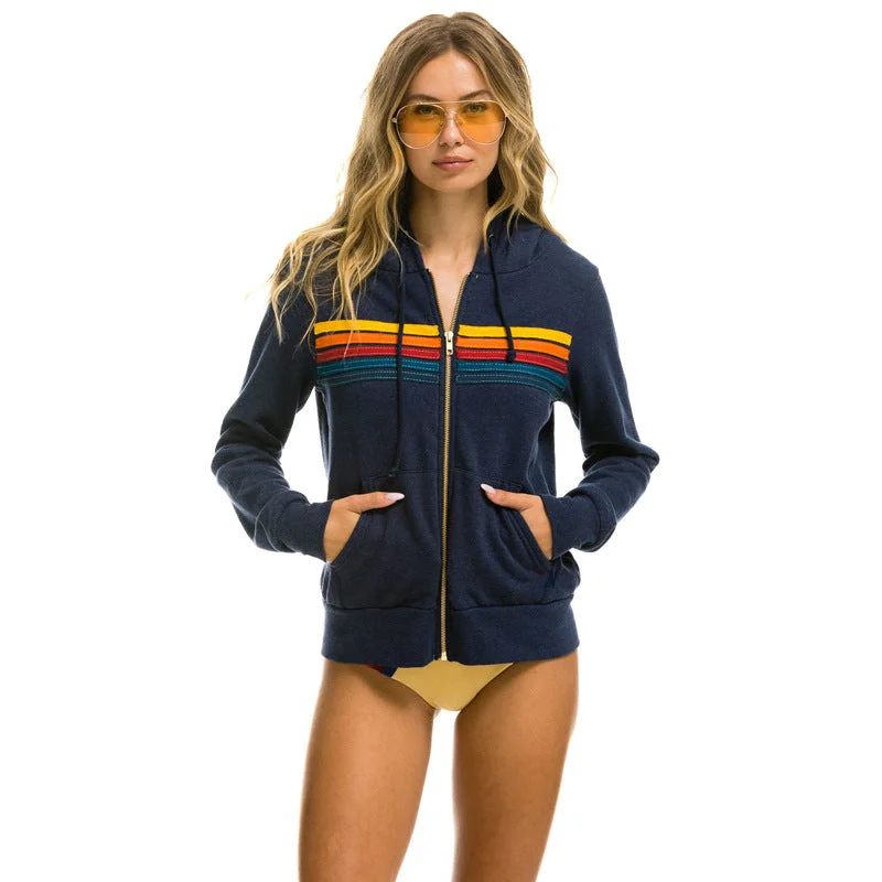 Brownm Rainbow Bar Hooded Long Sleeve Sweaters