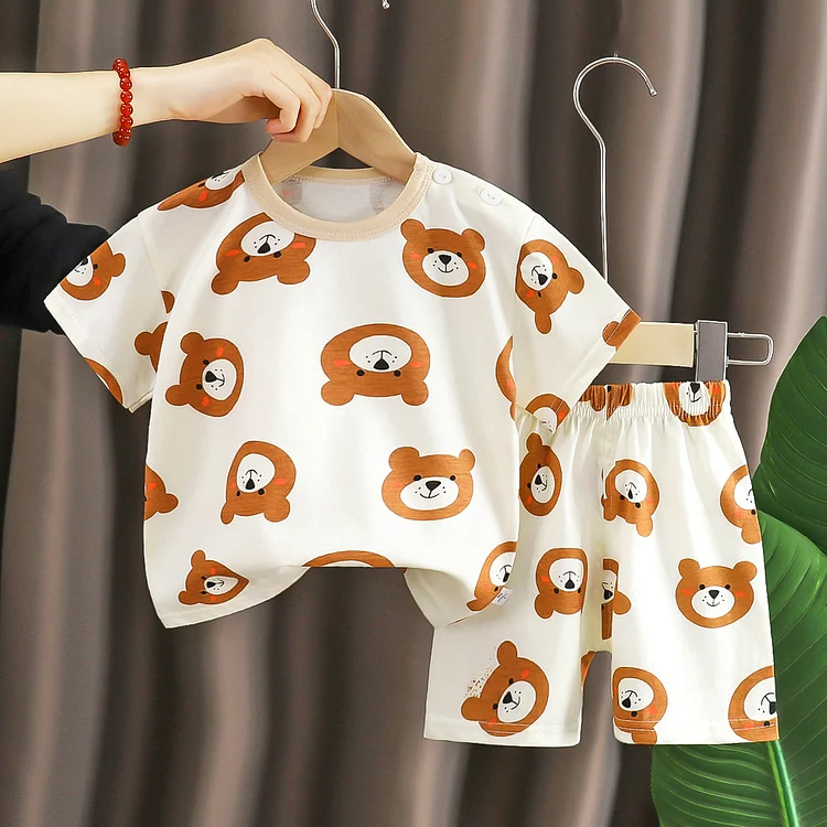 2025 New Style Boys' Pure Cotton T-Shirt and Shorts, Korean Style Girls' Baby Clothing