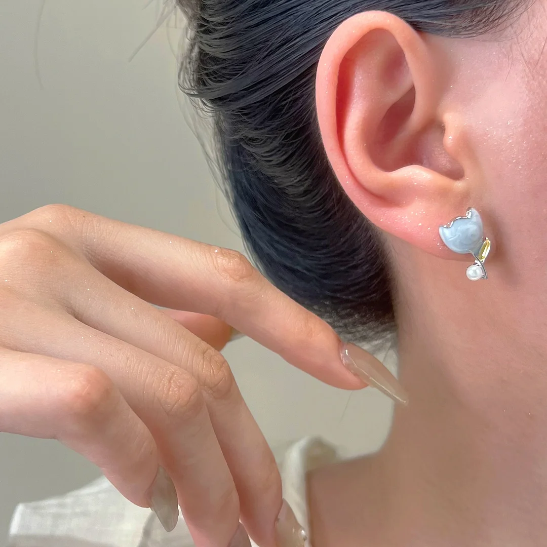 Pearl Tulip Flower Earrings