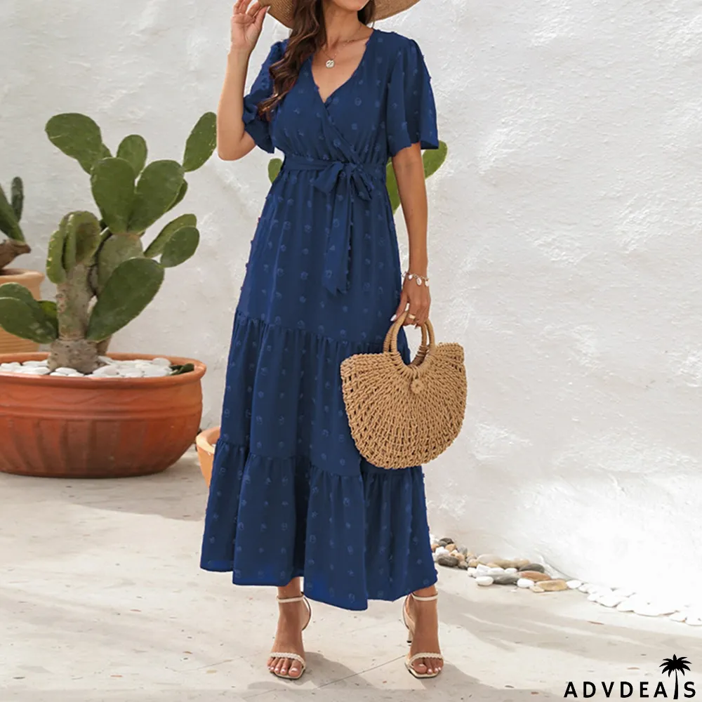 Women's Elegant V Neck High Waist Camisole Casual Fashion Maxi Dress