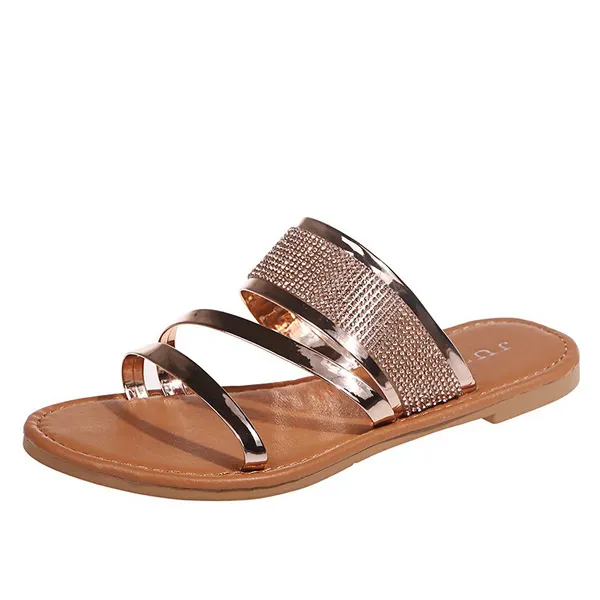 Summer Women's Fashion Flat Sandals Bright Casual Beach Slippers Plus Size 35-43