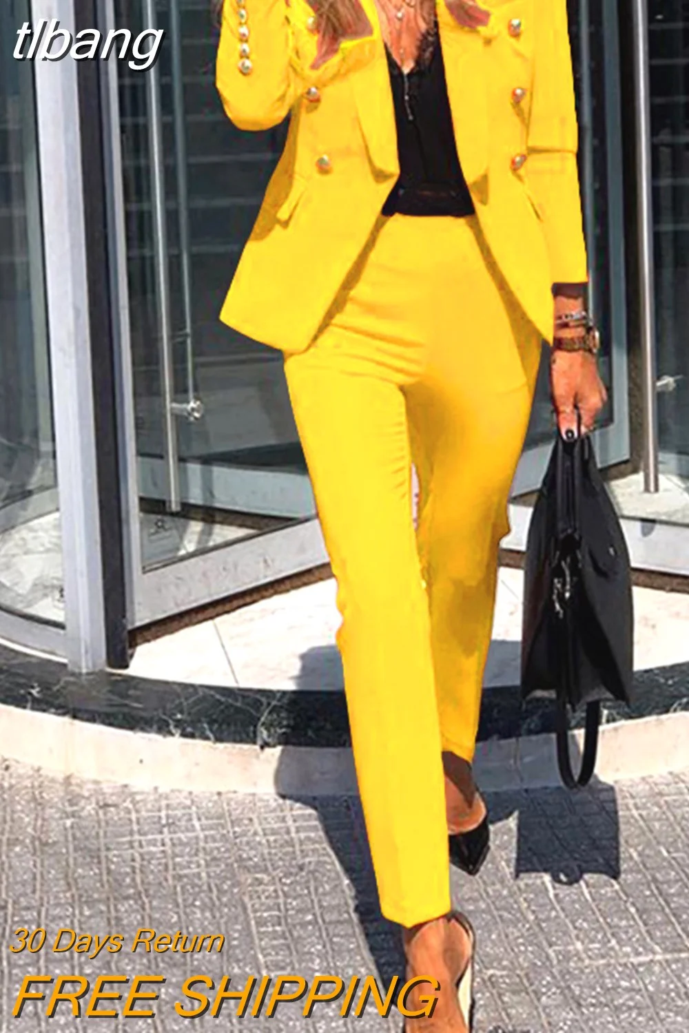 tlbang & Winter Spring and Autumn Women's Suits Solid Color Two-piece Suit Set Jacket + Pants Office Professional 2023 Fashion