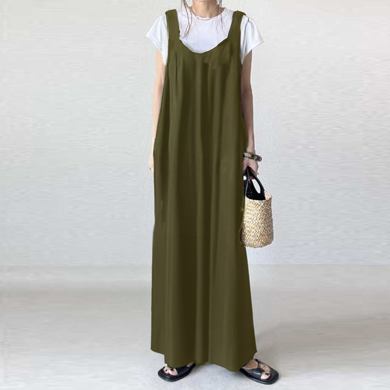 Simple Solid-Color Strap Dress