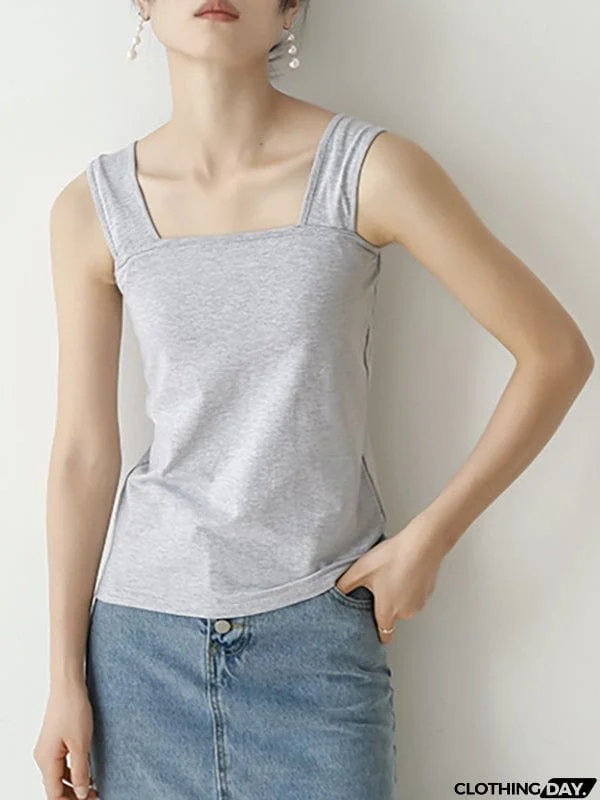 Casual Simple 6 Colors Square-Neck Sleeveless Vest