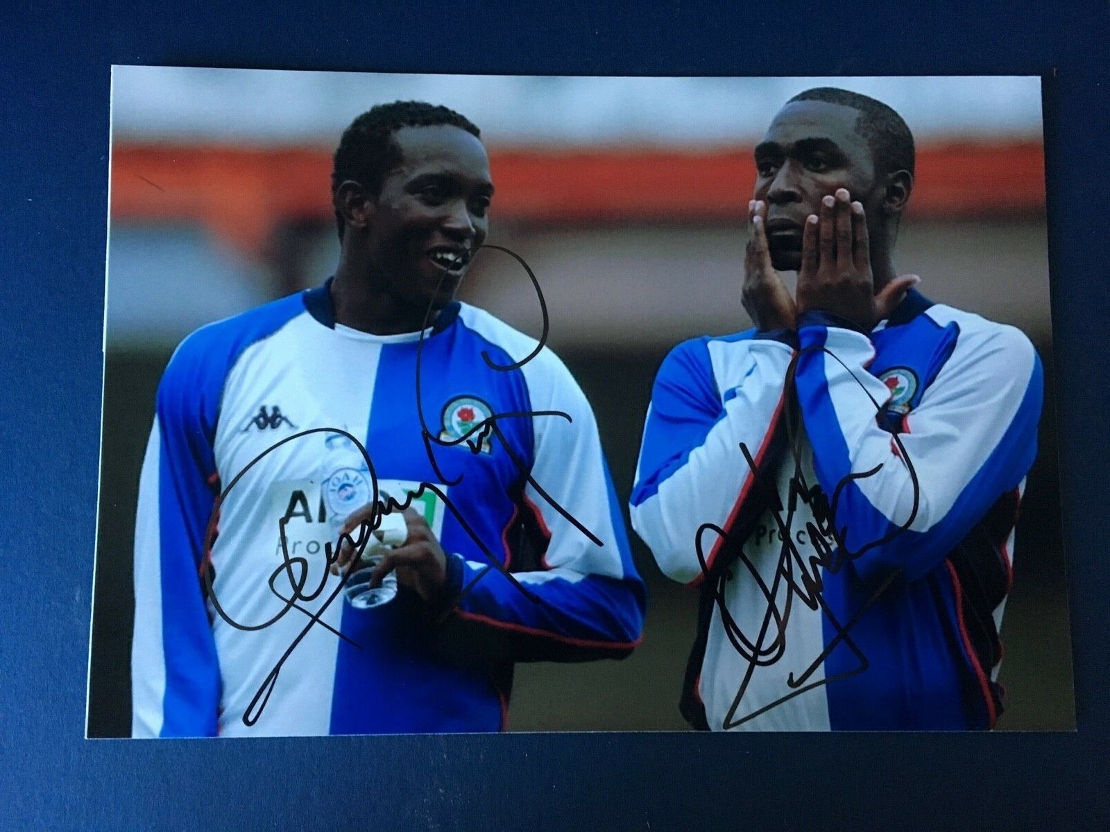 YORKE / COLE - FORMER BLACKBURN FOOTBALLERS - SUPERB SIGNED Photo Poster painting