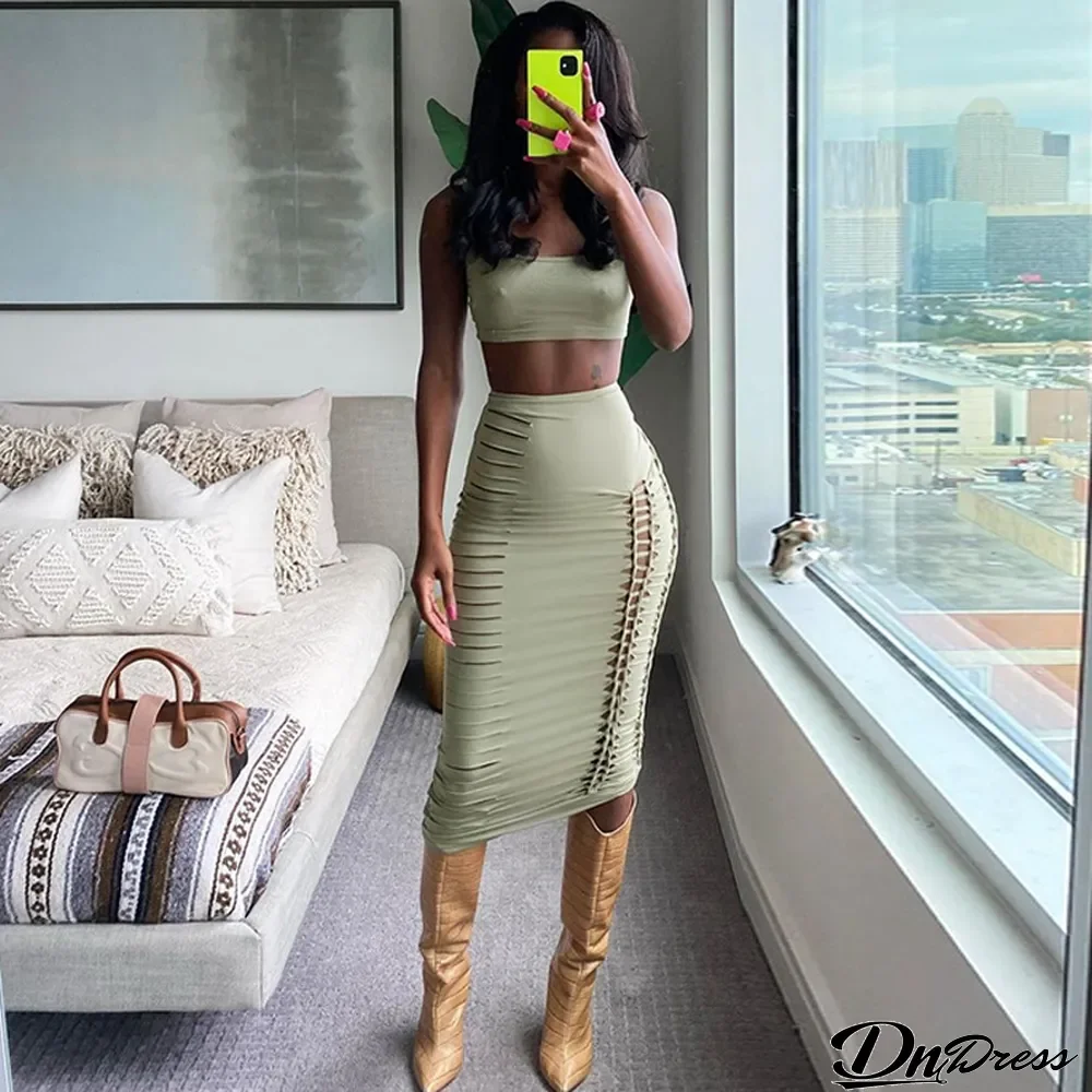 Women's Summer Fashion Cut Out Crop Top + Slim Skirt Set
