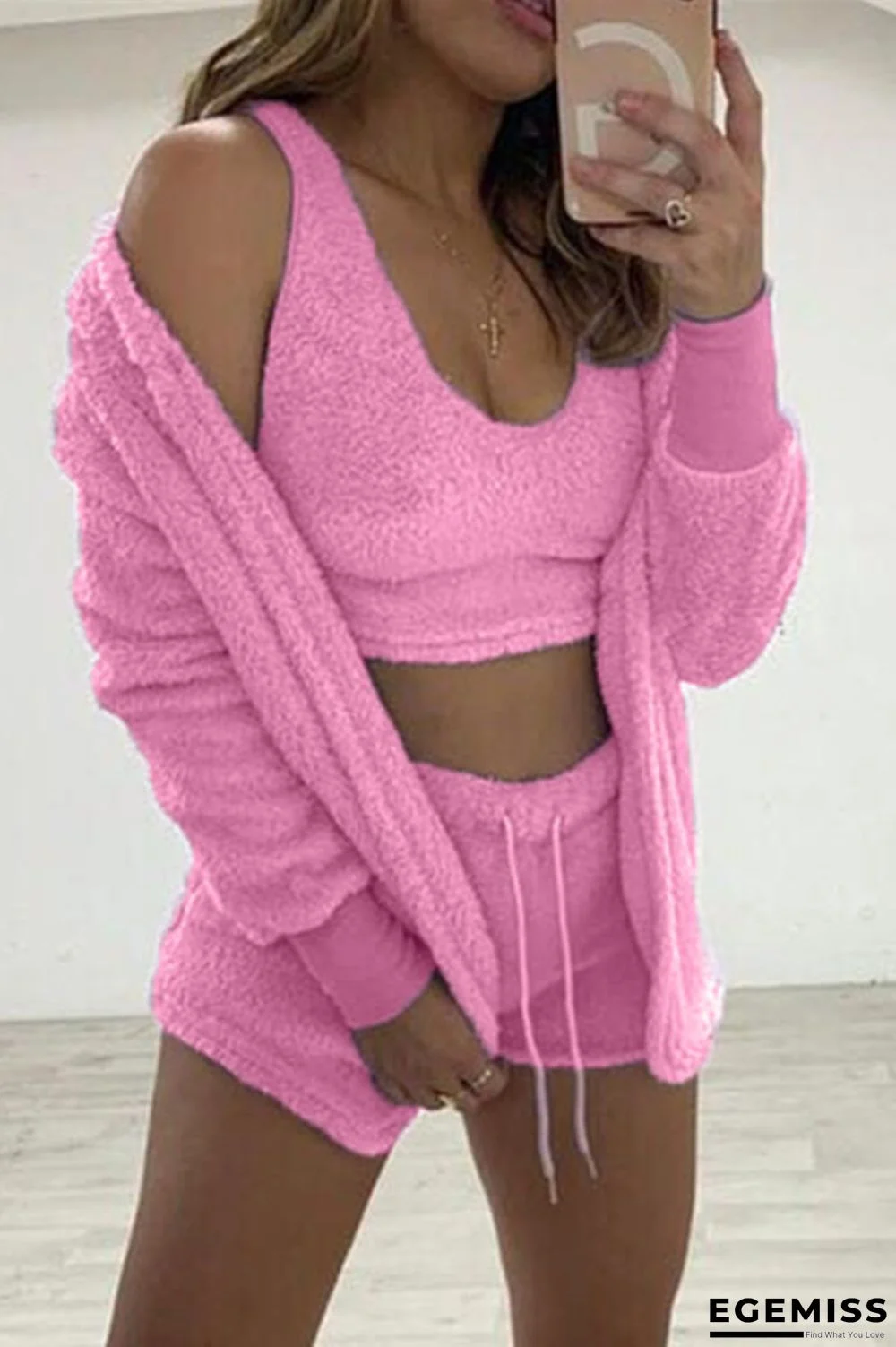 Pink Casual Living Solid Basic O Neck Long Sleeve Three-piece Set | EGEMISS