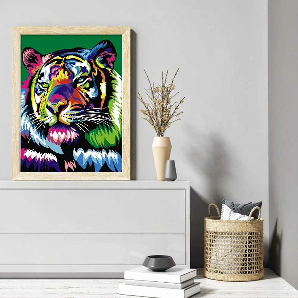 9CT Full Stamped Cross Stitch Bead Embroidery- Tiger(Canvas|39*54CM)