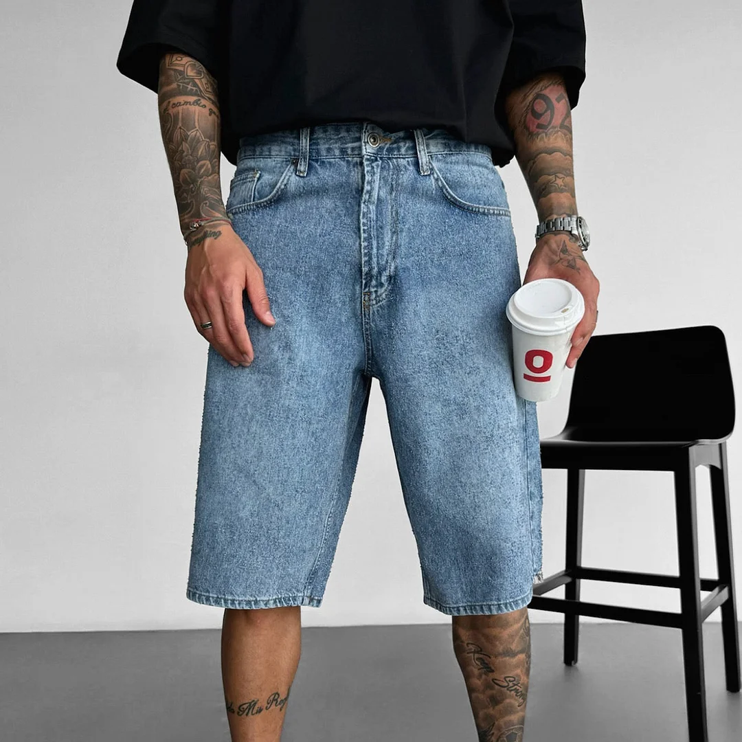 Loose Fit Scrubbed Out Jeans Shorts