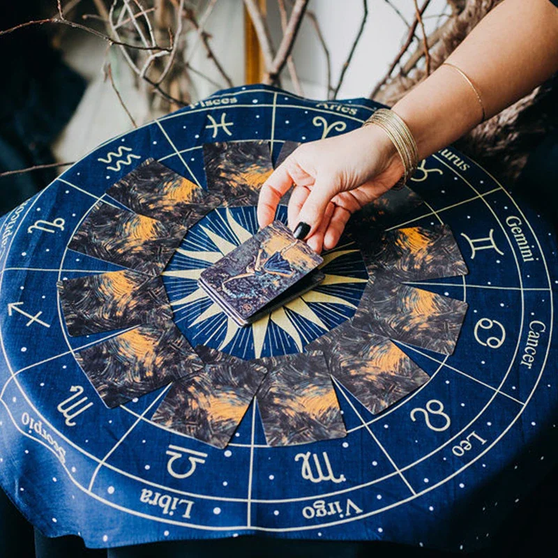 Athvotar tablecloth Altar cloth tarot Tapestry Wall Hanging Wheel of the Zodiac Astrology black sun moon Bedroom Room Decor Art