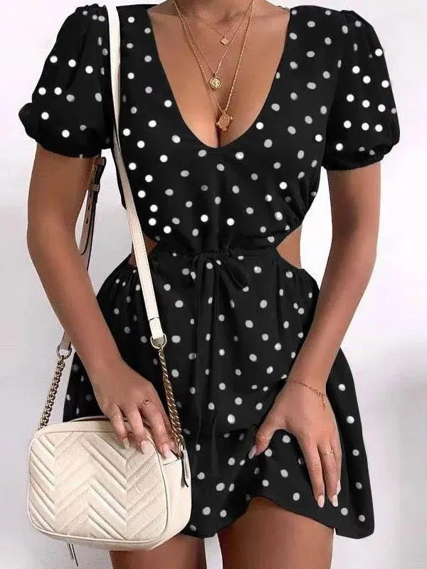 Polka Dot Print Hollow Waist Dress for Women