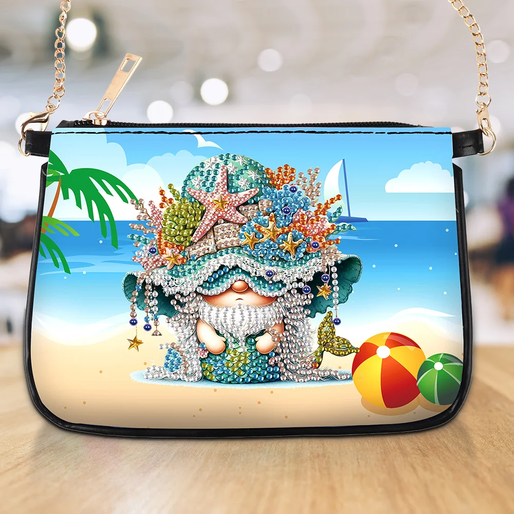 Beach Gnome Diamond Painting Coin Chain Purse 5D DIY Diamond Handmade Chain Bag