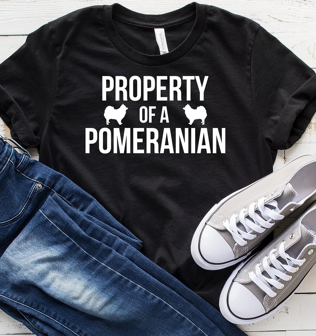 Women And Man Property Of A Pomeranian T-Shirt Shirt Gift Life Lover Mom Funny Top Tees