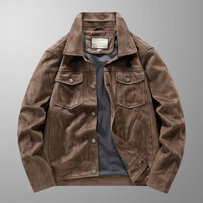 Men's Genuine Suede Jacket &ndash; Riviera Zip-Front with Point Collar &ndash; Camel