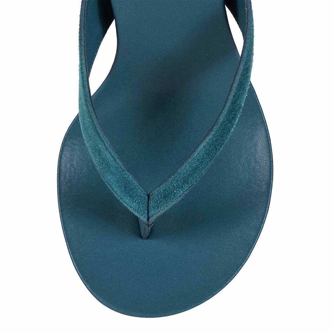 Blue Vegan Suede Open Round Toe Wedge Heeled Sandals with Platform