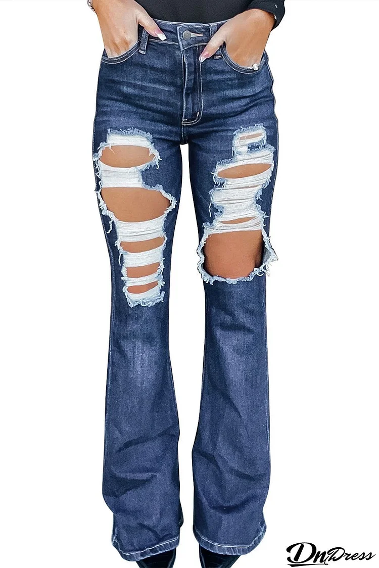 High Waist Distressed Bell Jeans