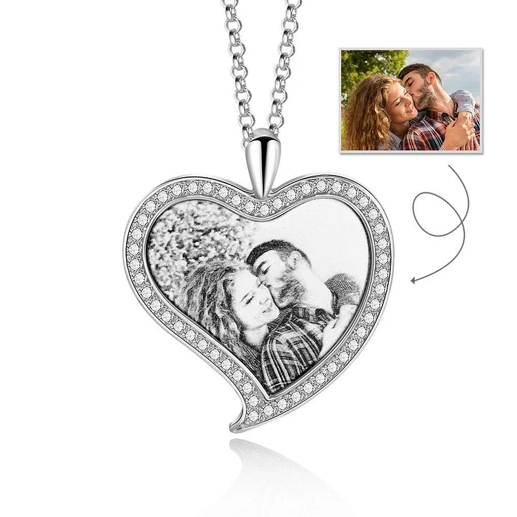 Collier Coeur Photo Personnalisé pour Couple avec Diamant