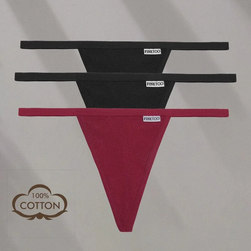 FINETOO 3PCS/Set M-XL Sexy G-string Panties Cotton Women's Underwear Girls Female Underpant Pantys Ladies Bikini Thong Lingerie