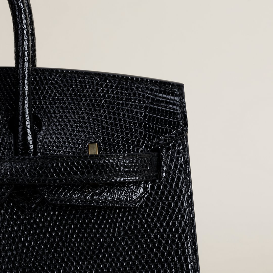 Birkin 20cm Lizard skin CC89 Noir  GHW