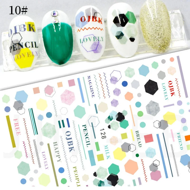 3D Christmas Nail Art Decoration Stickers Sparkly Gold White Colorful Glitter Geometry Snowflake Winter Slider Nail Foils-Nail Inspo