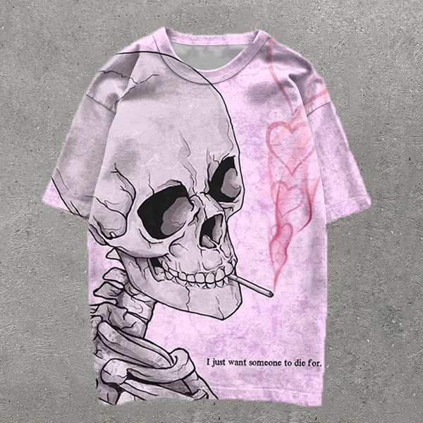 Skull & Heart Print Short Sleeve T-Shirt