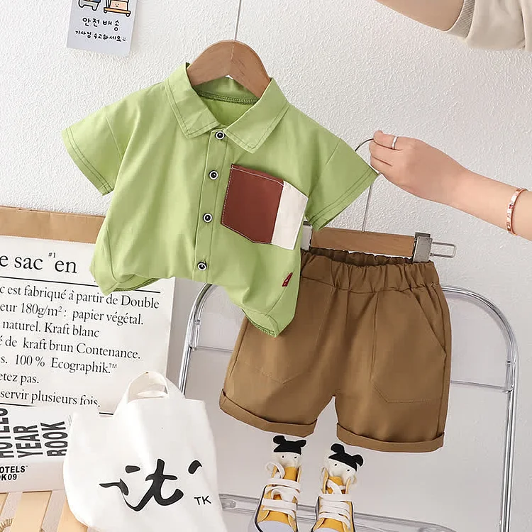 Toddler Boy Polo Collar Shirt and Pants Set
