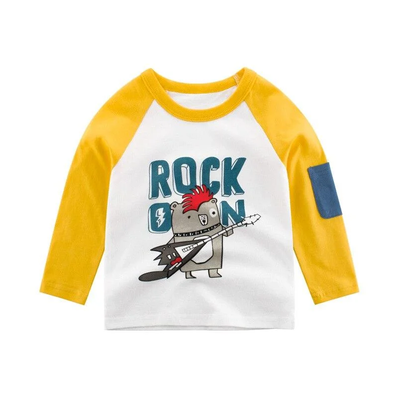 2021 Kids Solid Cotton Long Sleeve T-shirts Tops Boys Girls Cute Animal Print Tees 2 3 4 5 6 7 8 Years Children Sweatshirts
