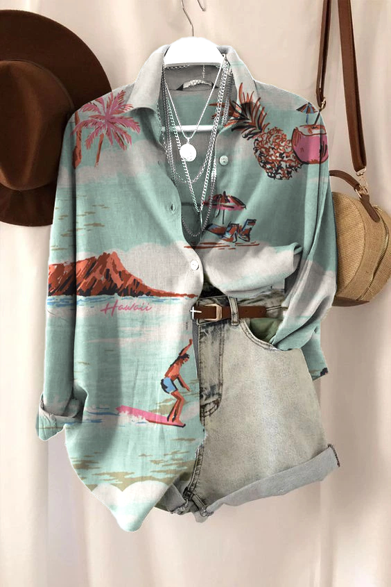 Women's Summer Hawaiian Pink Island Vacation Travel Shirt socialshop
