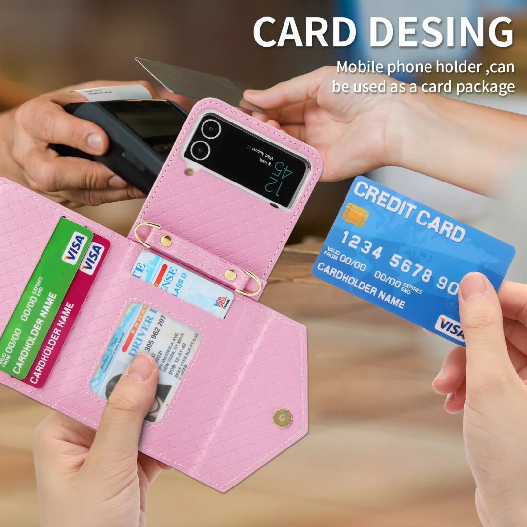 Applicable To For Samsung ZFlip3/ZFlip4 Fold-Screen Card Leather Phone Case