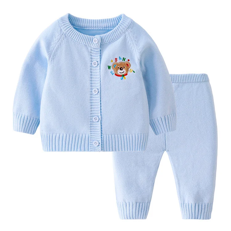 Baby Boy/Girl Simple Bear Ribbed Knit Set