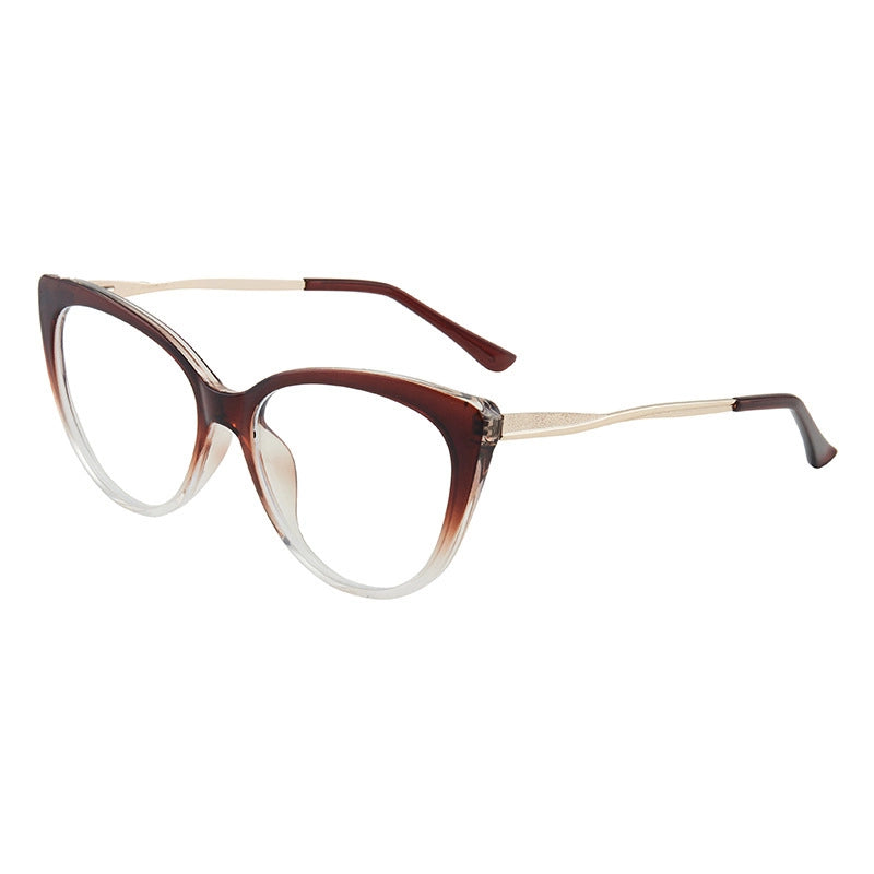 New Retro Cat’s Eye Frame Glasses Stylish Simple And Versatile Metal Leg Anti-Blue Ray Plain Glasses Tide