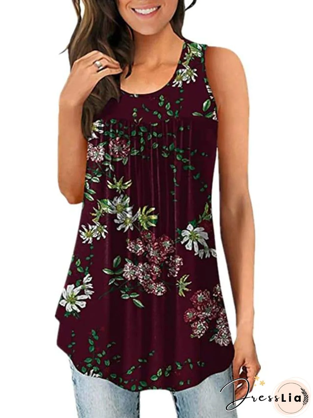 Women's Tank Top Graphic Print U Neck Tops Basic Basic Top White Blue Wine