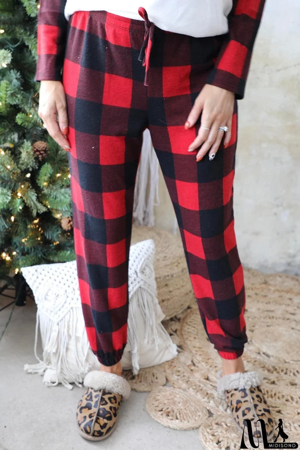 MidiSono - Plaid Merry Christmas Graphic Loungewear Set
