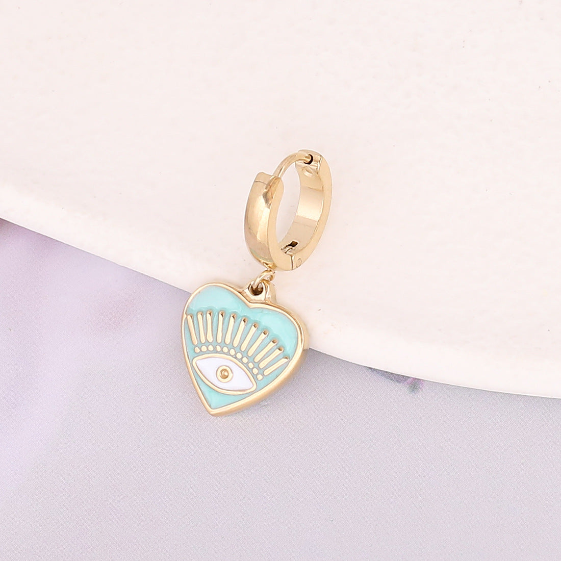 Women Eye Bohemian Heart Stainless Steel Oil Dripping Earrings