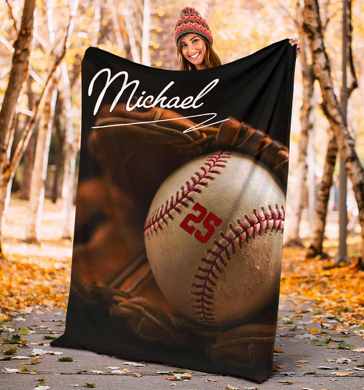 Personalized Baseball Blanket, Baseball Boy Sherpa Fleece Blanket | BKKid708