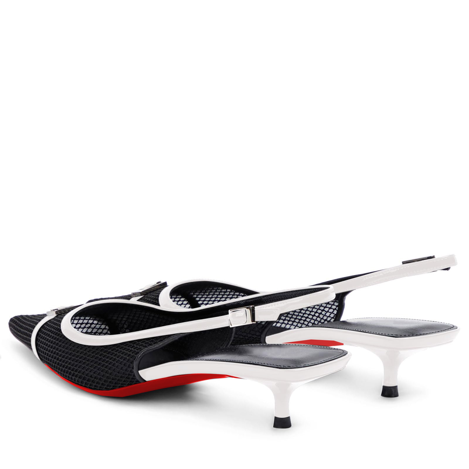 2.36" Women's Pointed Toe Red Bottom Sandals Slingback Shoes Kitten Heel Pumps Mesh Summer Shoes-MERUMOTE