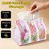 DIY PU Diamond Painting Tissue Box Kit Desktop Tissue Holder with Rhinestone Diamond Desk Decorative Tissue Box for Adults Desktop Storage Organizer (flowers)