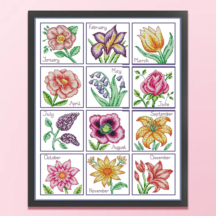 Joy Sunday Month - Flowers 14CT Stamped Cross Stitch 45*56CM