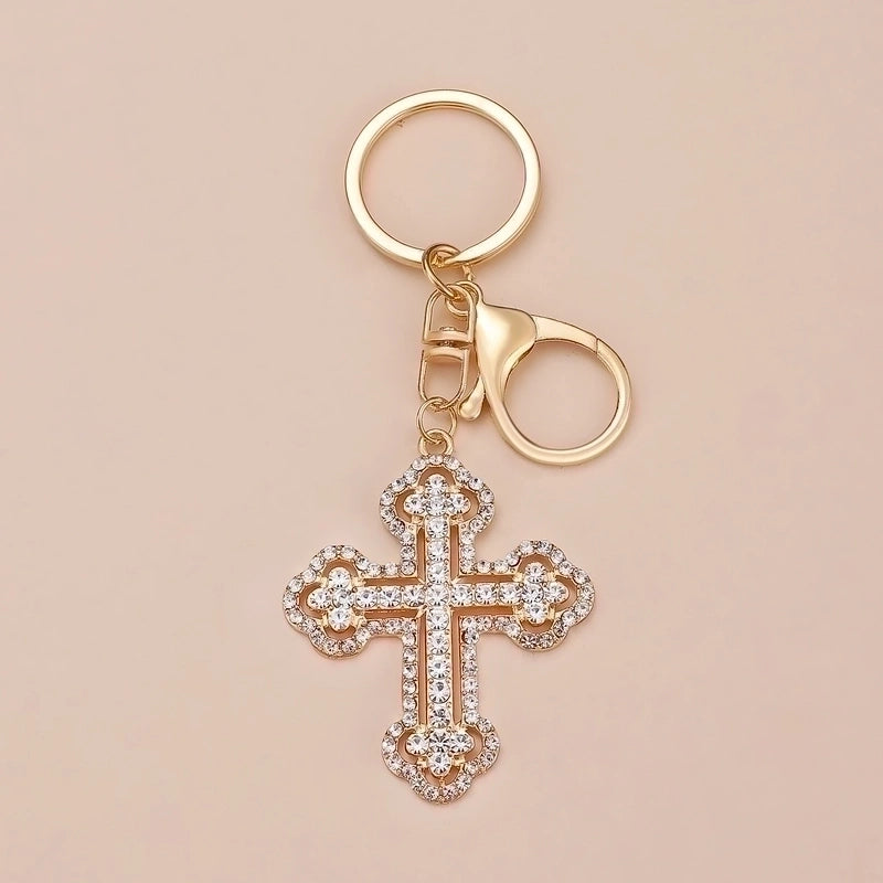 Minimalist Cross Alloy Inlay Rhinestones Women’s Keychain