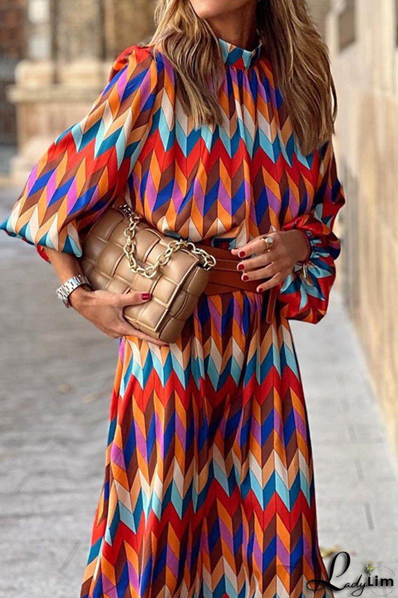 Casual Print Split Joint Half A Turtleneck Straight Dresses