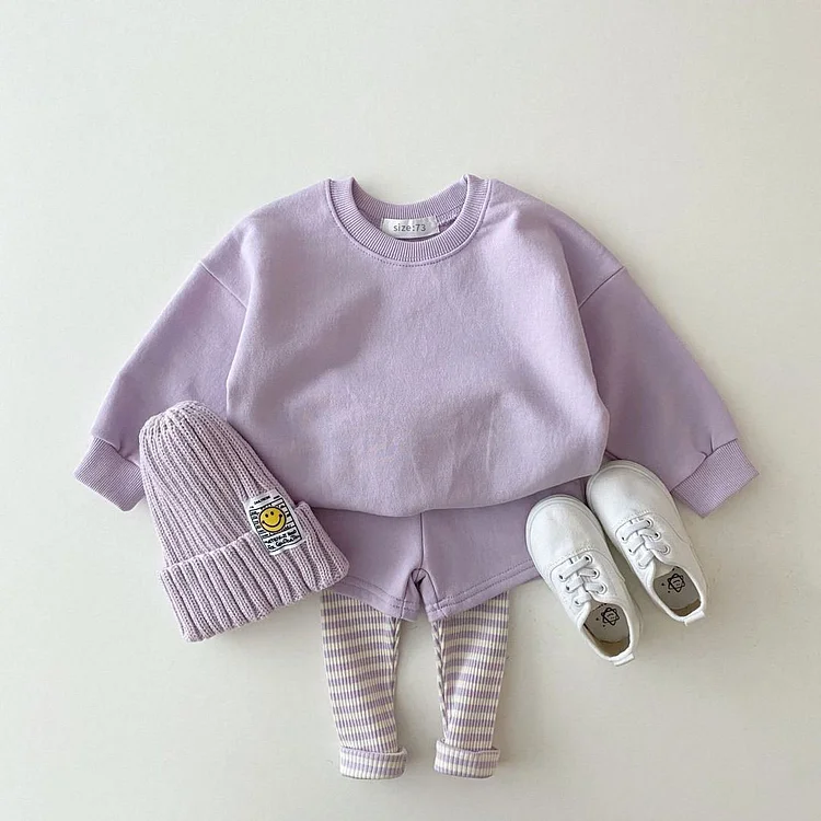 Toddler Boy/Girl Solid Color Sweatshirt and Mock Two-pieces Pants Set