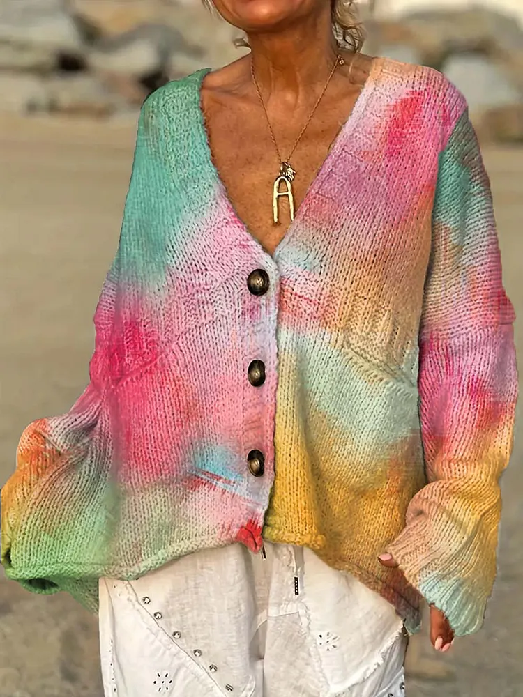 Women's Colorful Artistic Blurring Casual Pullover Sweater