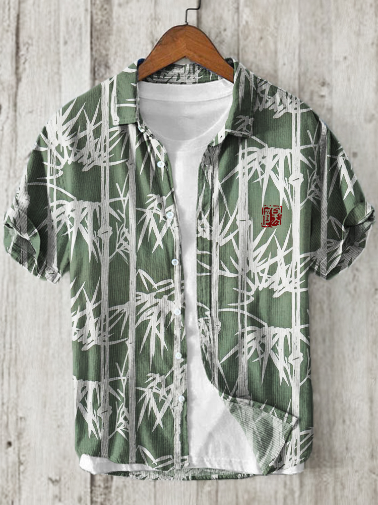 Comstylish Bamboo Japanese Pattern Linen Blend Shirt