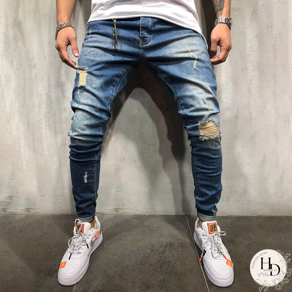 Men's Casual Fashion Ripped Slim-Fit Denim Trousers Tt230