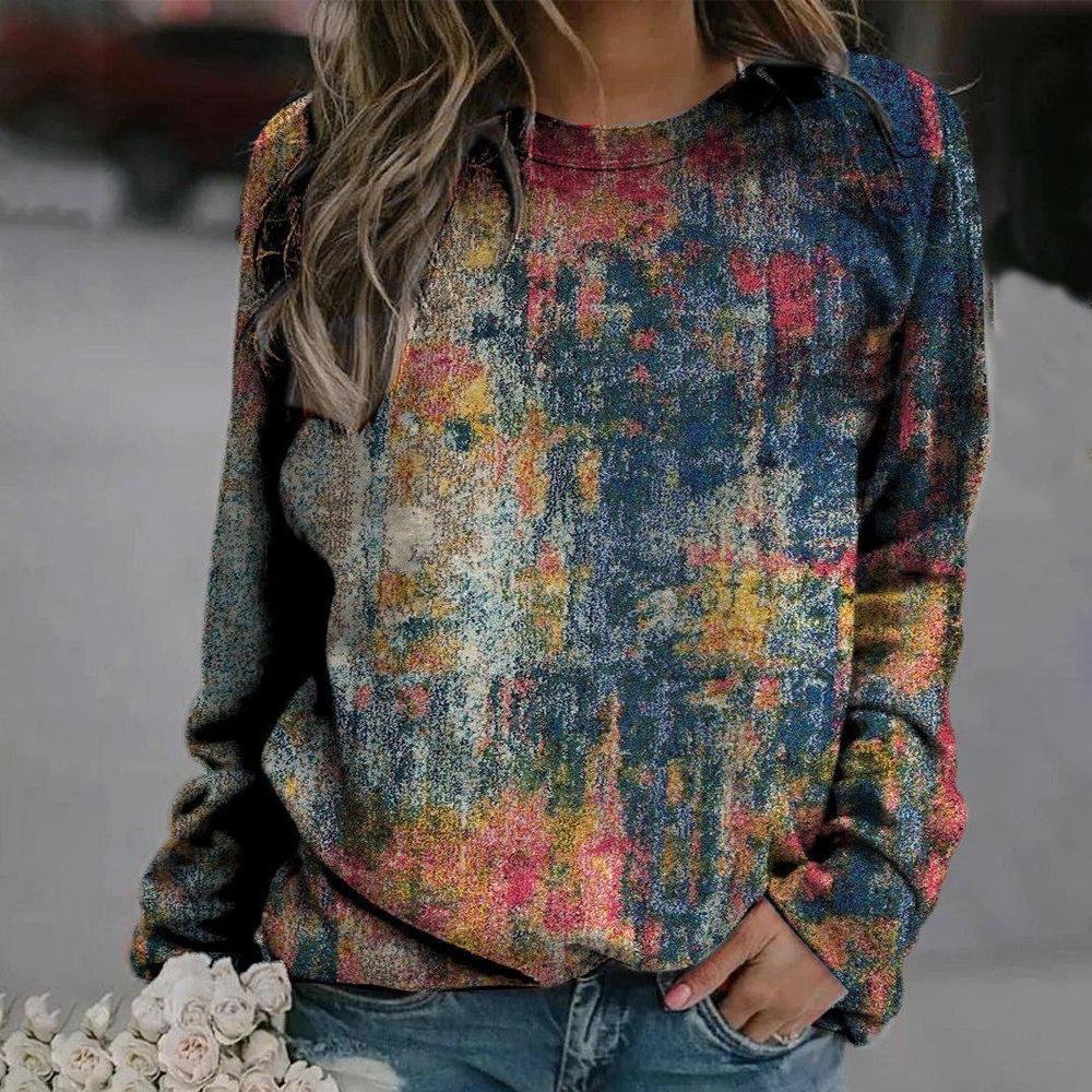 Colorful Round Neck Long Sleeve Printed Sweatshirt