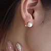 14K Yellow Gold Near-round Fresh-water Pearl Etud Earrings